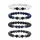 RANKEEF Tigerauge-Armband für Herren 8 mm Natursteinperlen Armband Set dehnbare Lavastein Armbänder verstellbares schwarzes Kristallperlenarmband für Männer und Frauen Geschenke