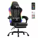 GTPLAYER Gaming Stuhl, Bürostuhl, Gaming Chair mit LED Lichtleiste, Gamer Stuhl, Rückenlehne mit Aufbewahrungstasche Ergonomischer PC Stuhl mit Fernbedienung