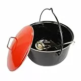 SOUK ONE Ungarischer Gulaschkessel Topf Fischkessel Emaillierter Kessel für Gulasch Topf für Schwenkgrill (Topf Schwarz Rot)