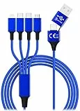 smrter 6in1 AllinOne Nylon USB Ladekabel mit USB-C und USB und 4 Anschlüssen zwei USB C, Phone und Micro USB für alle aktuellen Smartphones, Handys Tablets - 120 cm (Blau)