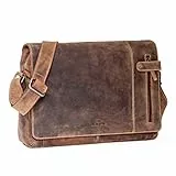 ALMADIH Leder Umhängetasche DYLAN Premium Rindsleder - Ledertasche mit Laptop Fach 15 Zoll Aktentasche Messenger Unitasche Schultertasche Freizeittasche Tragetasche braun (DYLAN vintage)