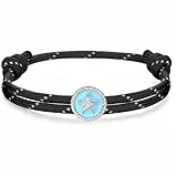 J.Endéar Surfer Seestern Armband für Herren Damen | Wasserfestes & verstellbares Paracord Armband Silber 925 | Jungen Geschenk Sommer Strand Sport Schmuck, Schwarz