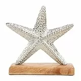 Logbuch-Verlag Seestern Figur Silber Metall & Holz Stern Deko Reisen Sommer Badezimmer Strand Meer Maritime Dekoration 18 cm