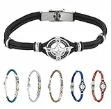 inSCINTILLE Surfer Armband Herren Rostfreier Stahl mit Nautischen Symbolen Verstellbare Länge mit Geschenkbox Enthalten (Kompassrose - Schwarz)