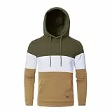 Huayuzh Hoodie Herren Patchwork Pullover Farbblock Kapuzenpullover Casual Langarm Karierten Jacquard Sweatshirt mit Kapuze Military Green/Weiß/Khaki M