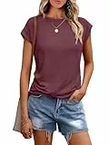 Cuptacc Tank Top Damen Sommer Rundhals Oberteile Damen Elegant Tops Cute Tshirt Basic Business Tshirt Bluse WineRed Klein S 34-36