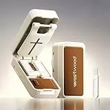 MidingChai 1 Stück Einstellbar Tablettenteiler für Alle Tabletten, Tragbar Tablettenschneider mit Aufbewahrungsfach und Bürste,Klein Tablettenspalter mit Versteckter Edelstahlklinge(Weiß-Braun)