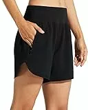 Libin Sporthose Kurz Damen 5'' Sommer Sport Shorts Laufshorts mit Liner Schnelltrocknende Running Jogging Workout Fitness Laufhose Kurz mit Reißverschlusstaschen,Schwarz XL
