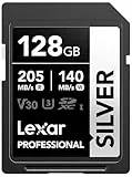 Lexar Silver SD Karte 128GB, UHS-I SDXC Card 205 MB/s Read Speed, 140 MB/s Write Speed, V30, U3, C10, 4K UHD Video, SD Card Memory Card with Lexar Lifetime Data Recovery