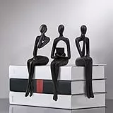 PWBSLAI 3 Stück moderne Dekoration, sitzender Denker, abstrakte Kunstskulptur, Sammlerstück, Harzstatue, Figuren, Akzent, Heimdekoration für Büro, Schreibtisch-Dekoration (schwarz)