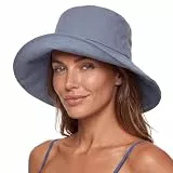 Comhats ChicPony Pferdeschwanz Sonnenhut Damen mit breiter Krempe UV Schutzhut Frauen Sommer Packbar Baumwolle Leinen Wandern Hut Strand Marineblau L