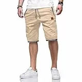 ZOXOZ Kurze Hosen Herren Shorts Sommer Freizeit Chino Stretch Kurze Hose Herren Baumwolle mit Taschen Khaki 2XL