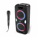 MEDION P67038 Party-Soundsystem (Partylautsprecher, Karaoke, Akku, UKW Radio, Bluetooth 5.0, Kompaktanlage, 2X 220 Watt, Farbige LED, USB, AUX, 2X Mikrofonanschluss)