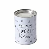 ReWu Spardose Sparschwein Schimpfwort Kasse - Deckel Abnehmbar - Wiederverwendbar Metall Sparbüchse Geldgeschenk Geschenkidee Geldspardose Metallspardose Weiß 10 x 13,3cm