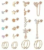 Kakonia 24 Stück Helix Piercing für Damen Ohrstecker Creolen Klein Edelstahl Ohrring Gold Silber Stud Hoop Earrings Kette Tiny Chain Dangle Knorpel Huggie Ohrringe Piercing Ohr Set Damen