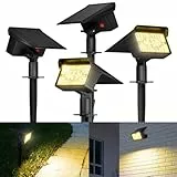 FLOWood Solarlampen, 3000K Warmweiß Solar Strahler 4 Stück,1500mAH IP68 Wasserdicht, für Außen, 3 Helligkeitsmodi Gartenleuchten für Garten, Außen Garten Rasen Auffahrt, Gehweg Patio
