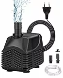 Wasserpumpe Klein Tauchpumpe 25W 1500L/H Pumpe mit 2,5m Kabel, 1,5m Schlauch und 2 Düsen für Aquarien, Gärten, Brunnen, Teich