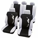 PETEX Auto Sitzbezüge Universal Komplett Set 17-teilig - Flower weiß, Eco Class mit SAB 1 Vario Plus