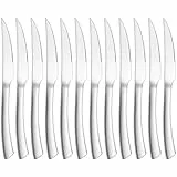 Joyfair Steakmesser Set, 12 Stück Edelstahl Steakbesteck Messerset mit Wellenschliff, 23cm Hochwertig Pizzamesser Tafelmesser für Haus/Restaurant/Hotel, Hochglanzpoliert & Spülmaschinenfest