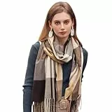 Figarge Karierter Schal für Damen und Herren - Herbst-Winterschal mit Fransen, Weicher als Kaschmir, Warmer Plaid Schal (65 * 185CM, Braun-Gelb)