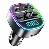 ORIA Bluetooth FM Transmitter Auto, Autoradio Adapter, Bluetooth 5.3 Car Kit PD 30W Schnelles Laden, 7 Farbe LED Backlit, Freisprechen, unterstützung TF Karte & USB-Stick - Kaltgrau