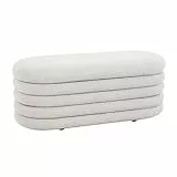 SVITA Blossom XL Hocker mit Stauraum Sitzbank Sitztruhe Sitzhocker Aufbewahrungsbox Polsterbank bis 300 kg belastbar Ottomane Boucle-Bezug Weiß