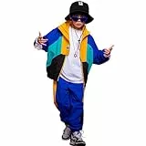 LOLANTA Jungen Mädchen Farbblockjacke Trainingshose Sets Hip Hop Dance Patchwork Kleidung Unisex Streetwear, Blau Nr. B, 10-12