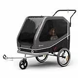 Klarfit Goldie Stroller Fahrradanhänger für Hunde, Umwandelbar in Buggy, 324 L Volumen, Wasserfest, Integrierte Bremsen & Reflektoren, Max Belastung 40 kg, Schwarz
