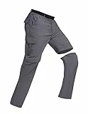 BondiTrekk Outdoor Wanderhose für Herren Zip-Off-Wanderhose-Abnehmbar-Trekkinghose, Atmungsaktiv Outdoorhose Arbeit Hosen Schnell Trockend Sommer Funktionshose Mit 6 Taschen Grau L