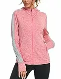 Wayleb Damen Laufjacke Sportjacke Langarm Trainingsjacke Kapuzenjacke Sweatjacke Atmungsaktive mit Daumenloch und Tasche Für Laufen Yoga Fitness Rosa XXL