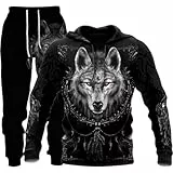 LEXAHO Herren 3D Wolf Jogginganzug Männer Hoodie Sets Männer Hoodies+Sweatpant Anzug Herren Pullover Sweatshirts und Hose (wolf1,M)
