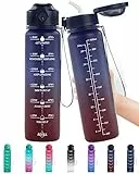 Lunidry Trinkflasche 1L Sport, BPA frei Auslaufsicher Trinkflasche mit Strohhalm & Zeitmarkierung, Motivierende Wasserflasche Für Kinder Schule, Fahrrad, Fitness, Gym, Outdoor