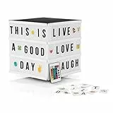 EASYmaxx LED-Leuchtkasten Light Box - Für individuelle Textbotschaften | Mega-Set mit 150 bunten Emojis und 173 austauschbaren Buchstaben, Zahlen und Symbolen [Würfel]