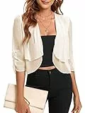 Famulily Frauen Shrugs Schal Leichte Halbarm Offene Front Bolero Cardigan Cover Ups Cropped Short Cardigan (M,Beige)