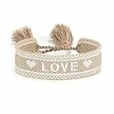 Generisch gewebtes Armband, Freundschaftsarmband, Webarmband, besticktes Armband (LOVE mit Herz beige)