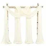 Showgeous 2 Packs Querbehang Elfenbein 73cmx610cm Tüll Foto Hintergrund Hochzeit Vorhang Deko Chiffon-Stoff Hochzeitsbogen Gardinen für Laube Hochzeit Torbogen Zeremonie Fotografie Party