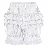 Satini Sissy Gerafft Viktorianisch Lolita Bloomers Shorts Seidig Satin Kürbis-Pantaloons (Weiß, XL)