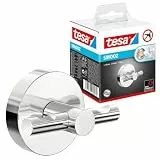 tesa SMOOZ Handtuchhaken, verchromter Edelstahl - Bad-Haken zur Wandbefestigung ohne Bohren, inkl. Klebelösung - 63 mm x 50 mm x 50 mm
