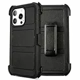 Saiboro Schutzhülle für iPhone 14 Pro mit Gürtelclip-Holster, für Defender iPhone 14 Pro Hülle mit Ständer, strapazierfähig, robust, 3 Schichten, robust, sturzsicher, für iPhone 14 Pro, Schwarz
