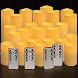 LIVEN Set mit 24 wasserdichten flammenlosen Kerzen für den Außenbereich, LED-Kerzen mit 4 Fernbedienungen und Timer, (H 10,2 cm, 12,7 cm, 15,2 cm x T 5,6 cm), für Halloween, Weihnachten, Hochzeitsfest