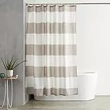 Amazon Basics Duschvorhang, Wasser- und schimmelresistenter Stoff, Badezimmervorhang mit Ösen und Haken, maschinenwaschbar, 183 x 183 cm, Beige gestreift