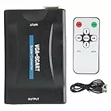 KIMISS VGA-zu-SCART-Konverter-Adapter, HD-Video, Computerzubehör, Tragbare Konverter mit Fernbedienung, Ladekabel für Fernseher, Schwarz (Black)