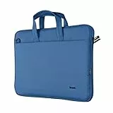Trust Bologna Slim Laptop Eco Tasche bis 16 Zoll aus Recyceltem Kunststoff, mit Schultergurt, Nachhaltige Umhängetasche für Reisen, Business, Büro, Schule - Blau