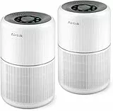 AIRTOK 2PC Luftreiniger, Luftreiniger Allergiker mit Aromatherapiefunktion, 99,97% Entfernung bis 0,1 Mikrometer, HEPA Luftfilter von Schimmel Staub Pollen Gerüche, Nachtlicht, Kindersicherung