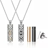JSDDE 2er Memorial Urnen Anhänger Halskette Set Pärchen Kette Partone Anhänger für Asche Haare Nagel Locket Anhänger Gedenken Charms Anhänger Kette mit Trichter füllen Kit