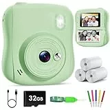 Hangrui Kinderkamera Sofortbildkamera, 14MP Sofortbildkamera Kinder mit 32G Karte & Druckpapier, 1080P Kamera Kinder Sofortdruck mit Farbige Stifte, Geschenk für 3-12 Jungen und Mädchen-Grün