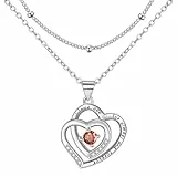 Lydreewam Geburtsstein Januar Ketten Silber 925 für Damen, Doppel Layered Herz Halsketten mit Kugeln und Zirkonia, Geschenk für Mutter Frau Freundin Weihnachten Geburtstag Jubiläum