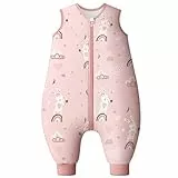 Looxii Schlafsack Baby mit füßen 2.5 Tog Baumwolle Warm Winterschlafsack Baby Schlafsack mit Beinen für Kinder 18-36 Monate Jungen Mädchen 80 cm Rosa Rabbit