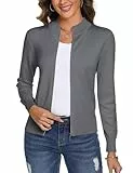 Aottori Damen Langarm Stehkragen Strickjacke Pullover Cardigan Reißverschluss Sweatshirt Casual Einfarbig Strickmantel Freizeit Jacket Outerwear Grau XL