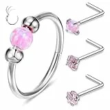 Yolev 4 Stück Titan Nasenpiercing Ring Nasenring Nasenpiercing L Form Titan Hoop Piercing G23 Nostril Conch Lippenpiercing